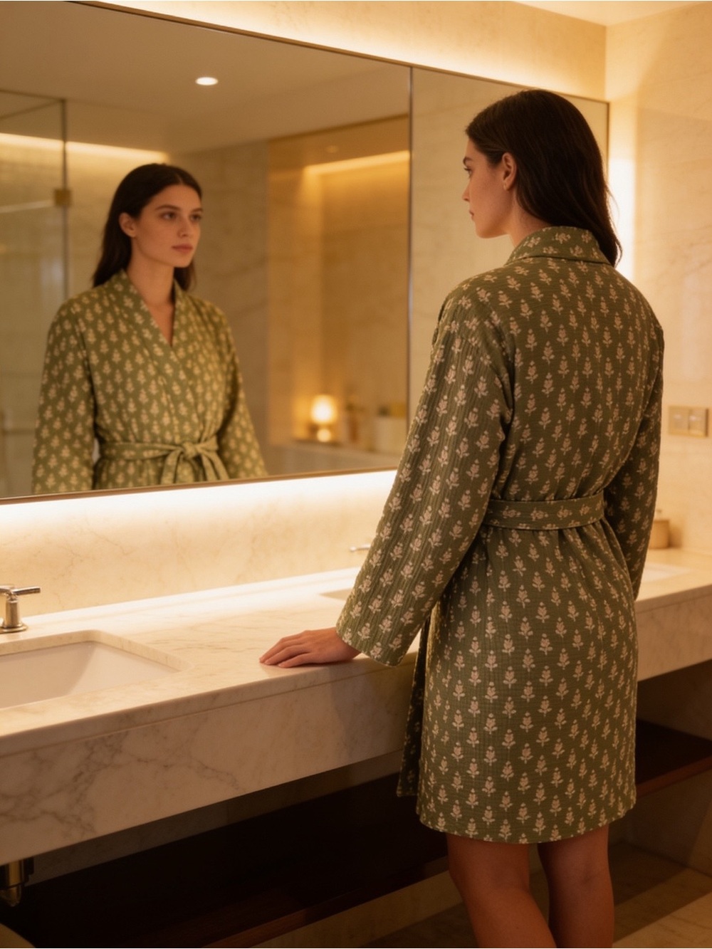 Floral Waffle Bath Robe Green/Pink - Threshold - Picture 12 of 13